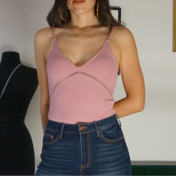 Forever 21 Pink Ribbed Bodysuit with Mesh Straps and Details Size S - Picture 1 of 8
